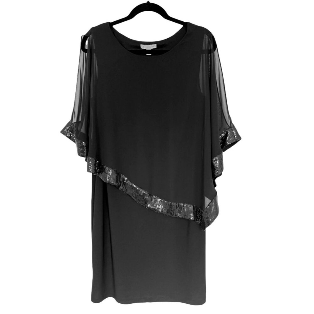 Size 12 Black Cold Shoulder Embellished Capelet Dress Evening Wedding Event - Picture 2 of 6